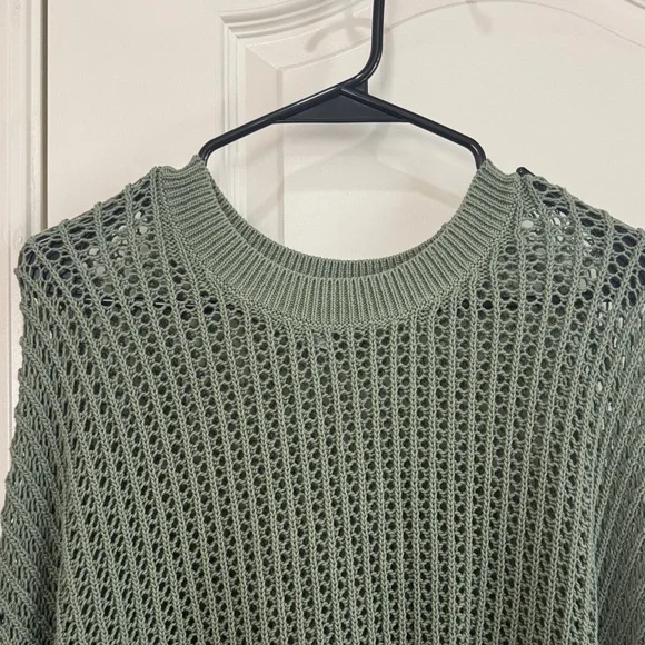 Old Navy Sage Green Open-Knit Crew Neck Sweater / W2 - Picture 2 of 4